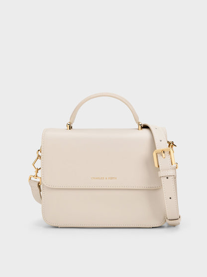 CHARLES & KEITH Quality / Octavia Front Flap Top Handle Bag - Ivory