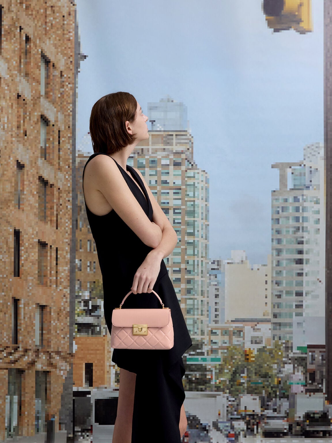 CHARLES & KEITH Great Value / Alva Quilted Top Handle Bag - Light Pink