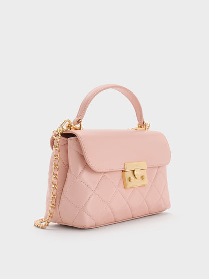 CHARLES & KEITH Great Value / Alva Quilted Top Handle Bag - Light Pink
