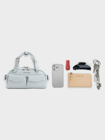 CHARLES & KEITH Essential / Rachel Multi-Pocket Bowling Bag - Sea Salt Blue