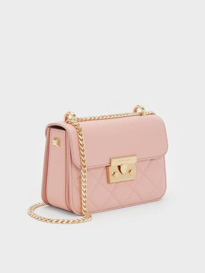 CHARLES & KEITH Signature / Alva Quilted Chain-Handle Bag - Light Pink