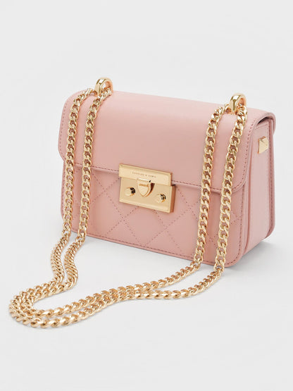 CHARLES & KEITH Signature / Alva Quilted Chain-Handle Bag - Light Pink