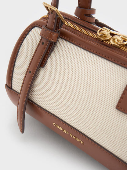 CHARLES & KEITH Recommended / Enola Canvas Bowling Bag - Chocolate