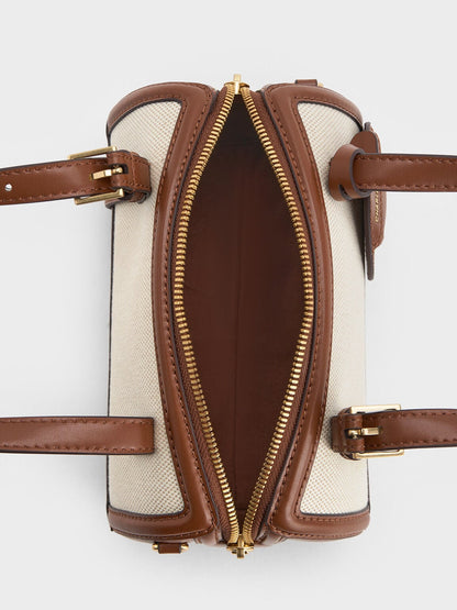 CHARLES & KEITH Recommended / Enola Canvas Bowling Bag - Chocolate