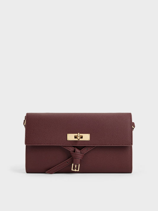 CHARLES & KEITH New / Tricha Knotted-Belt Crossbody Bag - Wineberry Red