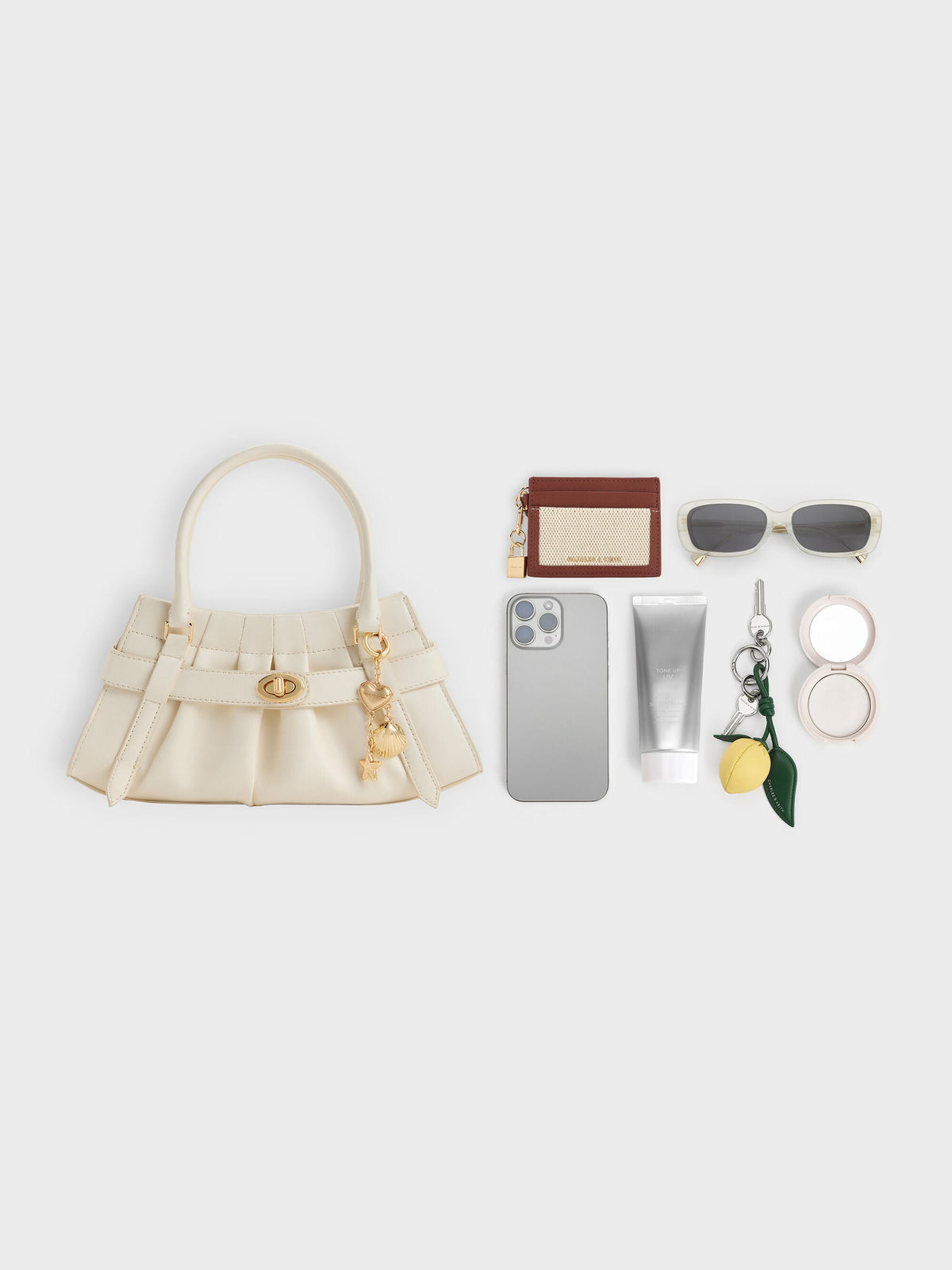 CHARLES & KEITH Great Value / Isolde Belted Ruched Crossbody Bag - Cream