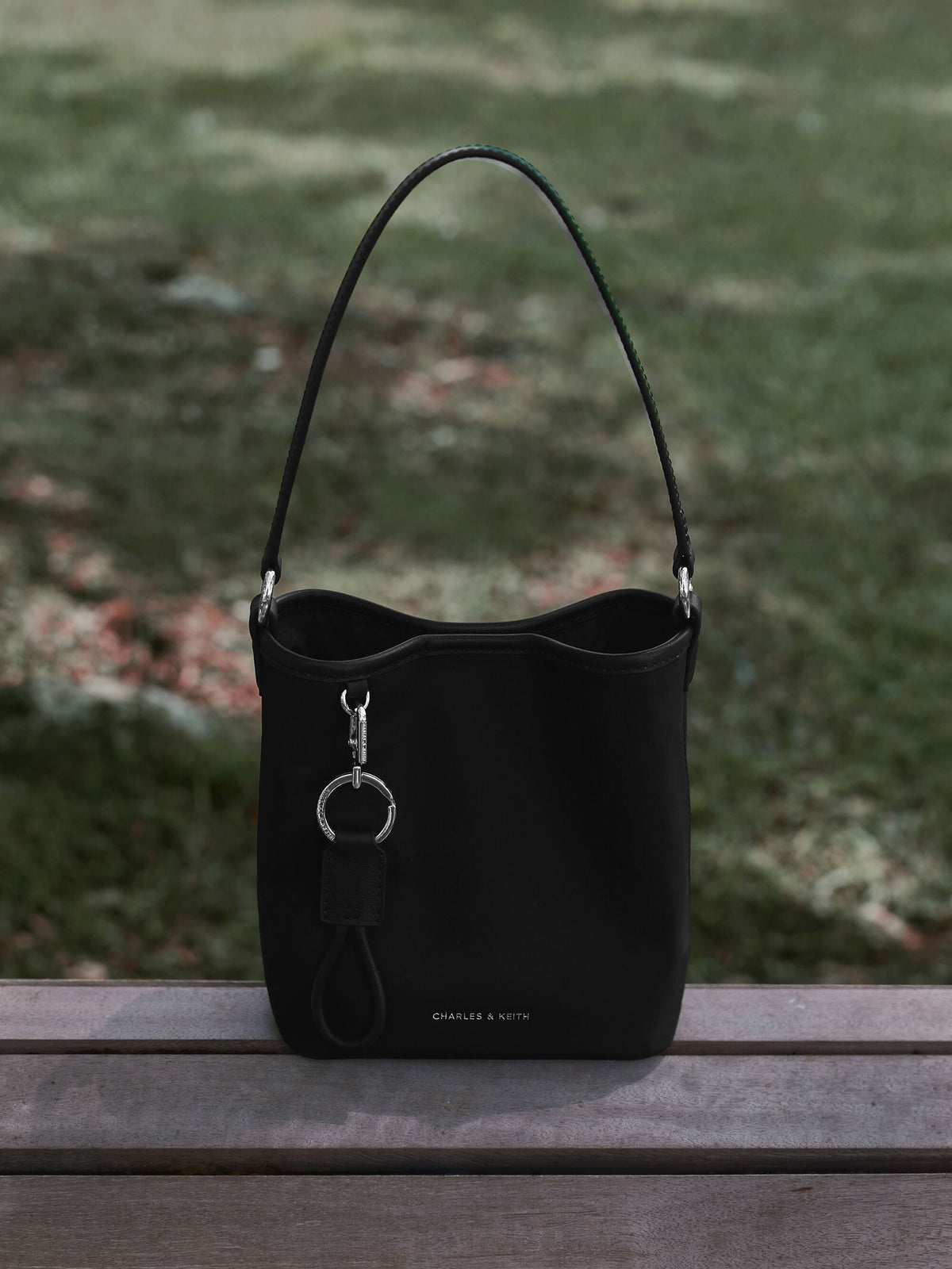 CHARLES & KEITH New / Levy Nylon Bucket Bag - Noir