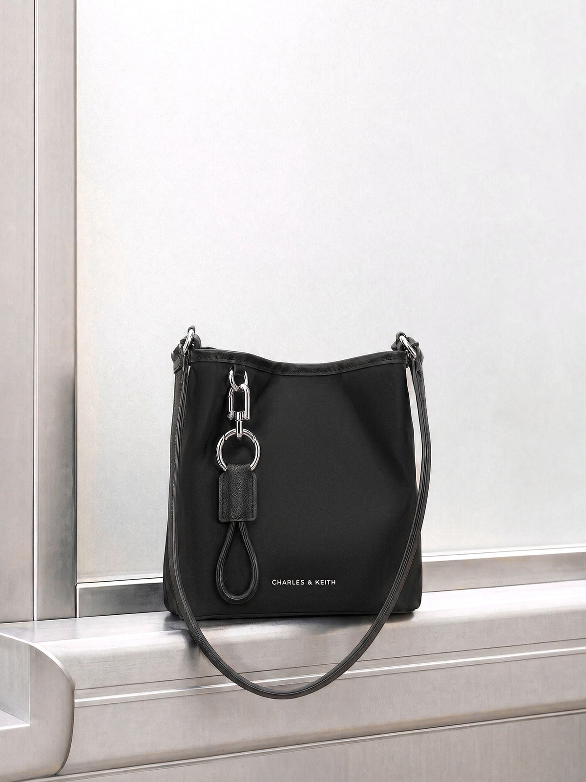 CHARLES & KEITH New / Levy Nylon Bucket Bag - Noir