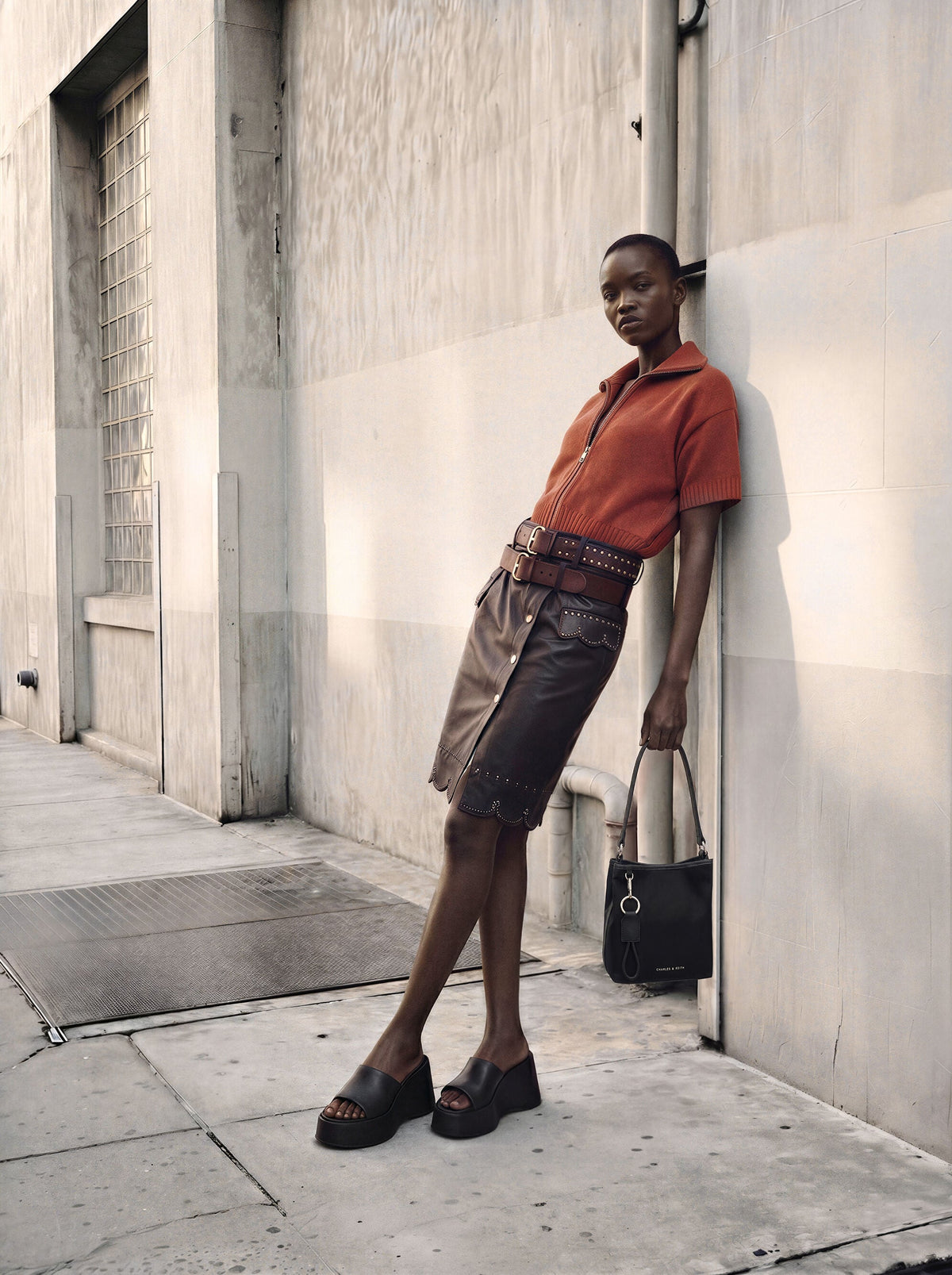 CHARLES & KEITH New / Levy Nylon Bucket Bag - Noir