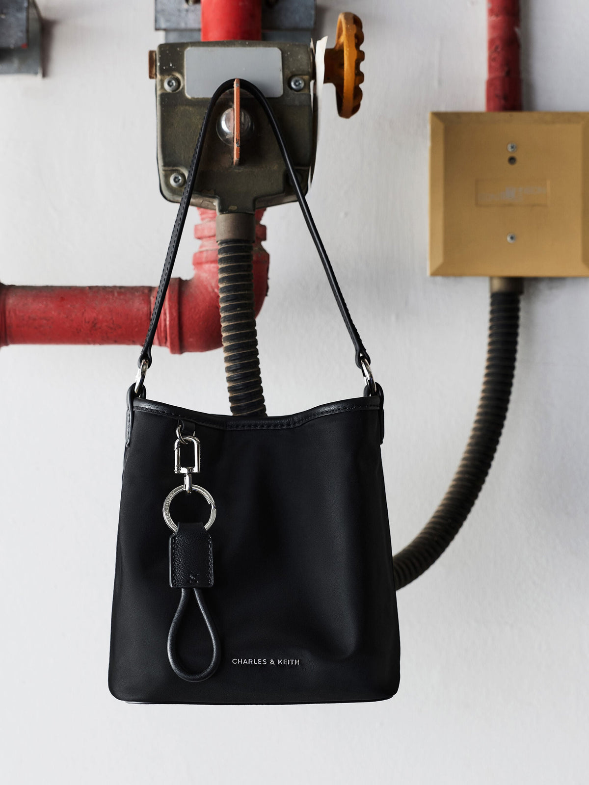 CHARLES & KEITH New / Levy Nylon Bucket Bag - Noir