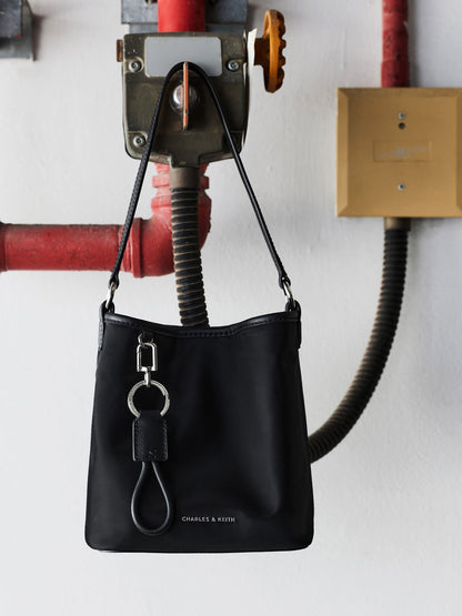 CHARLES & KEITH New / Levy Nylon Bucket Bag - Noir