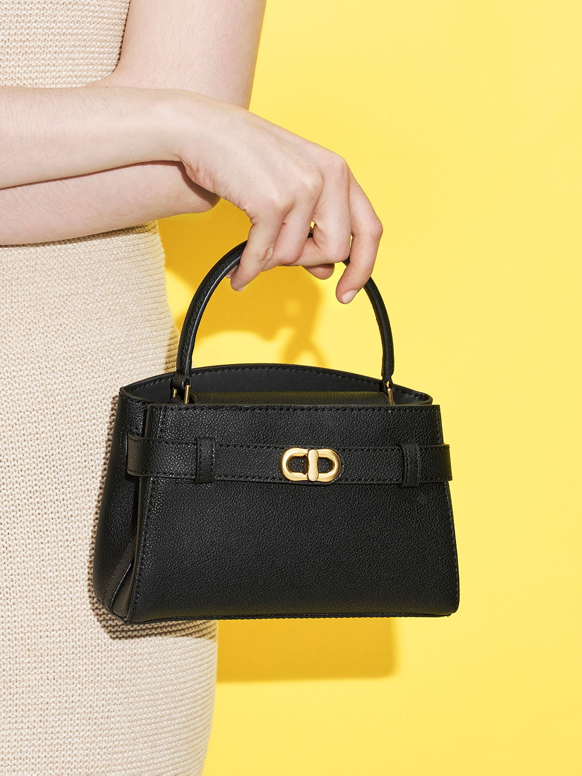 CHARLES & KEITH Smart Buy / Aubrielle Belted Top Handle Bag - Black