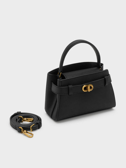 CHARLES & KEITH Smart Buy / Aubrielle Belted Top Handle Bag - Black