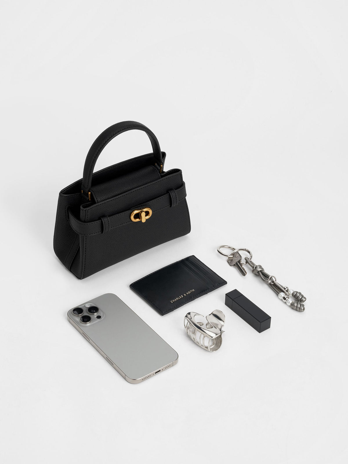 CHARLES & KEITH Smart Buy / Aubrielle Belted Top Handle Bag - Black