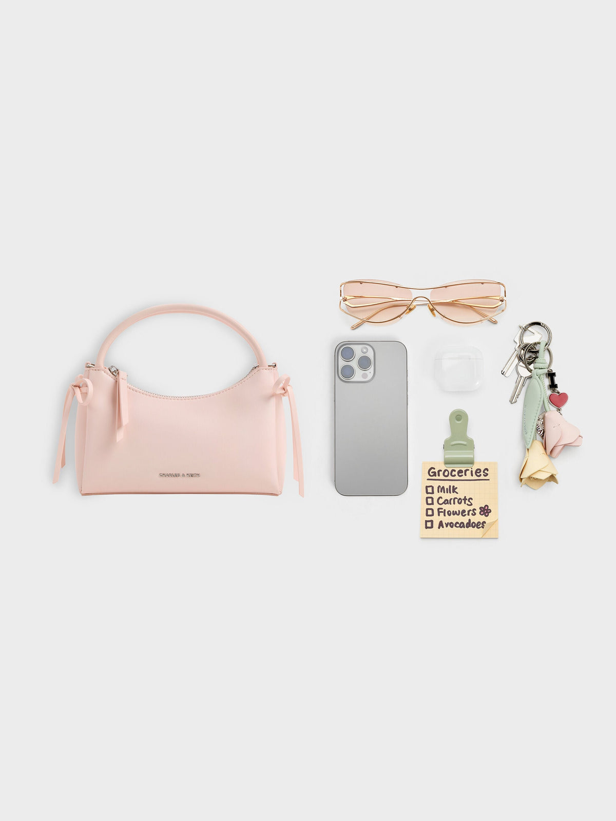 CHARLES & KEITH Exclusive / Hazel Bow Top Handle Bag - Soft Pink