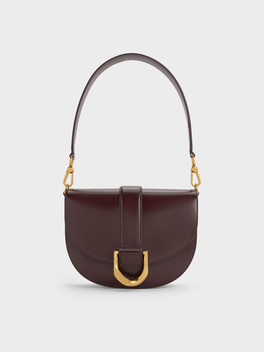 CHARLES & KEITH Recommended / Gabine Leather Saddle Bag - Plum