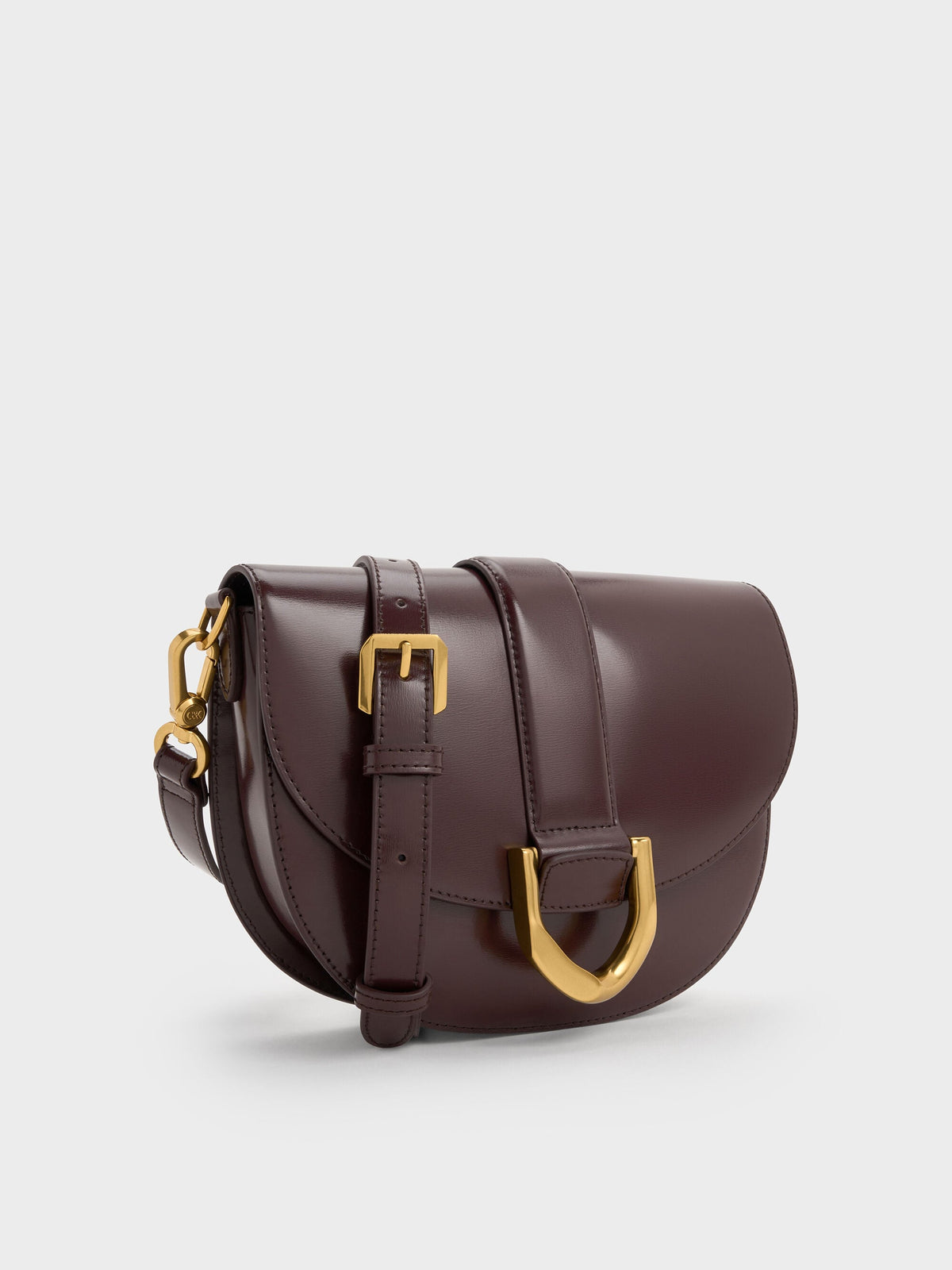 CHARLES & KEITH Recommended / Gabine Leather Saddle Bag - Plum