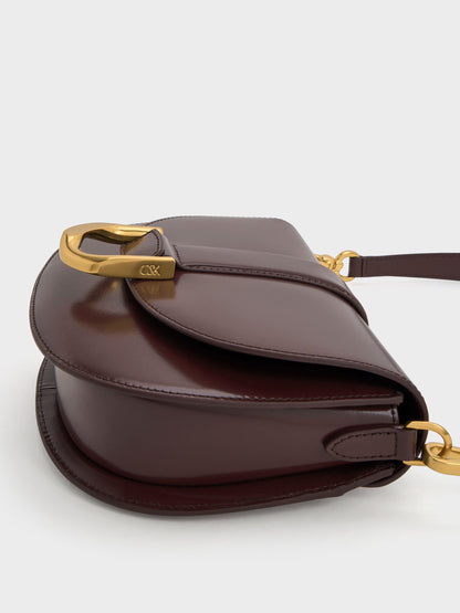 CHARLES & KEITH Recommended / Gabine Leather Saddle Bag - Plum