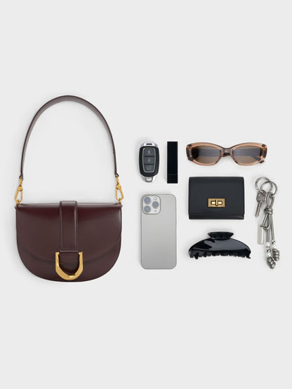CHARLES & KEITH Recommended / Gabine Leather Saddle Bag - Plum
