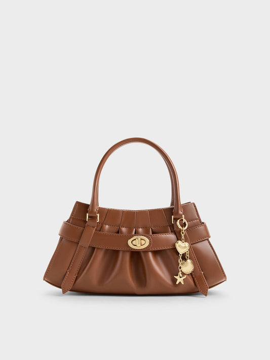 CHARLES & KEITH Quality / Isolde Belted Ruched Crossbody Bag - Chocolate