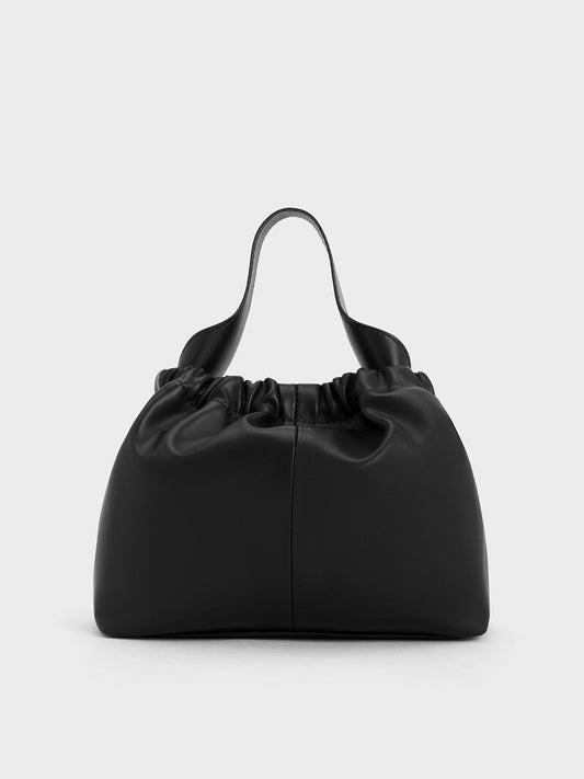 CHARLES & KEITH Hot Sale / Ally Ruched Chain-Handle Bag - Noir