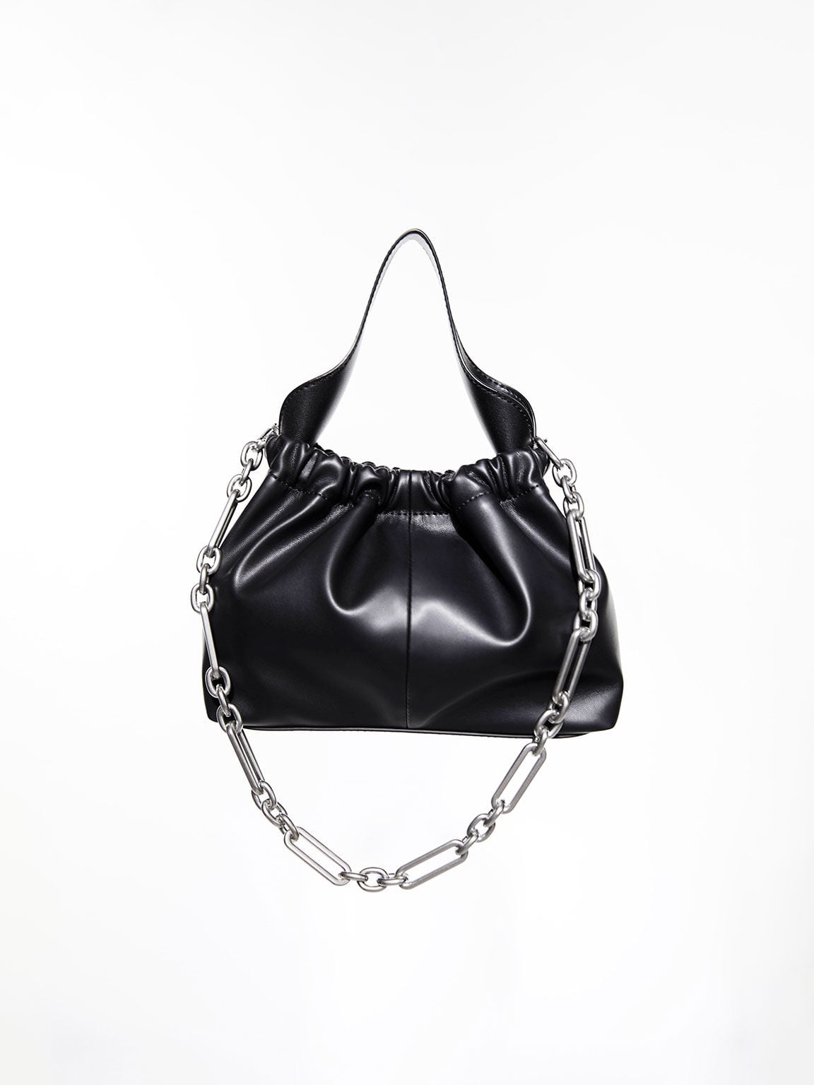 CHARLES & KEITH Hot Sale / Ally Ruched Chain-Handle Bag - Noir