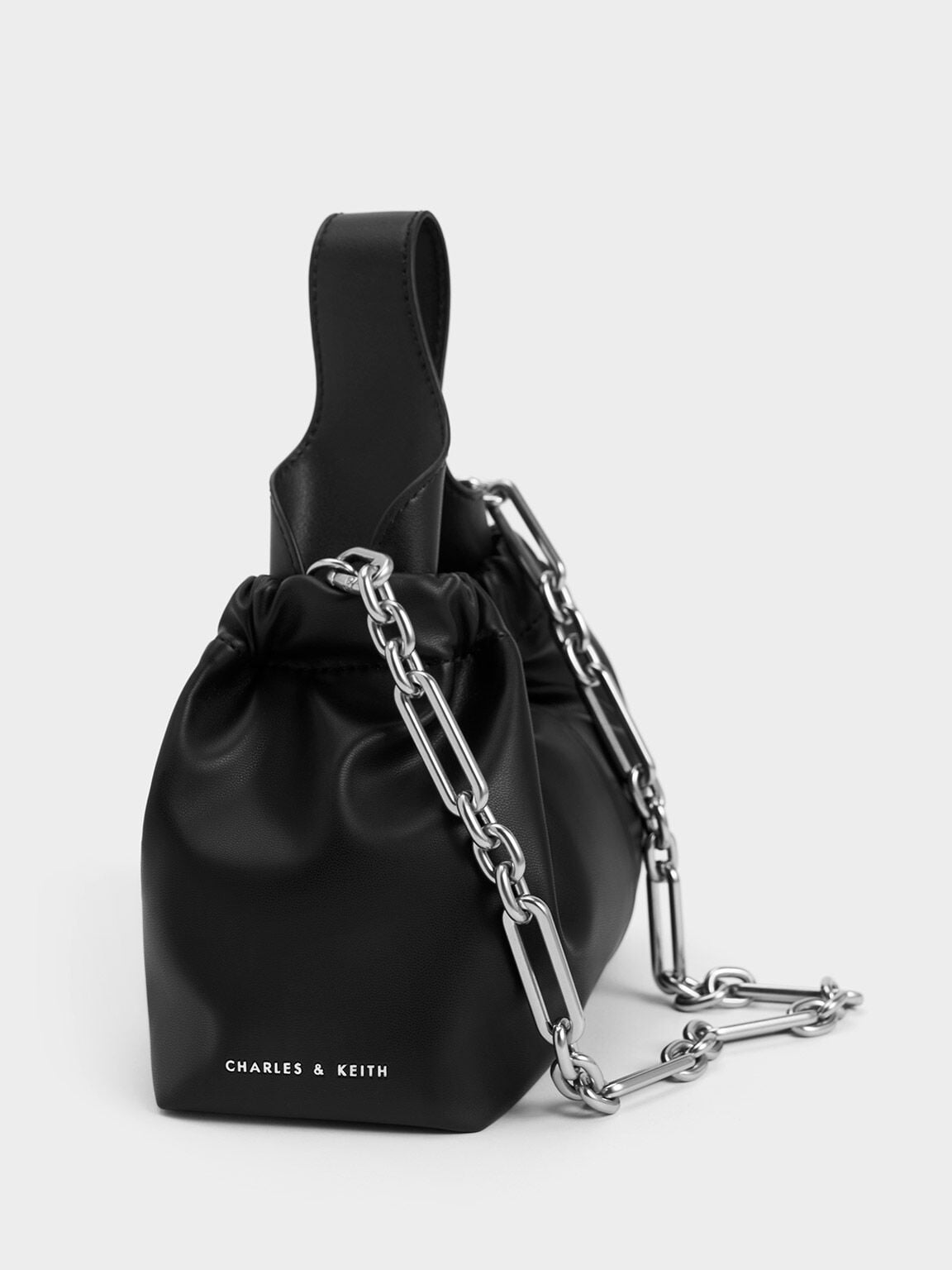 CHARLES & KEITH Hot Sale / Ally Ruched Chain-Handle Bag - Noir