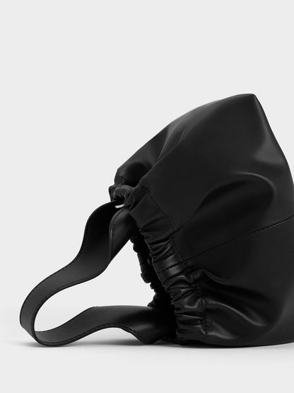 CHARLES & KEITH Hot Sale / Ally Ruched Chain-Handle Bag - Noir