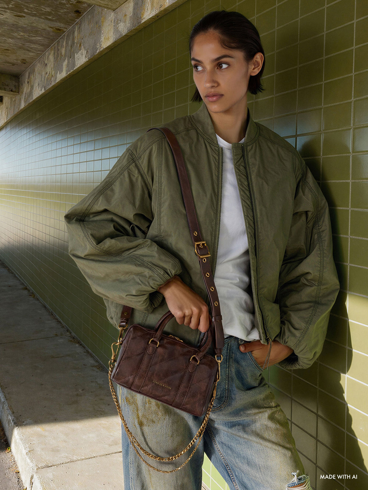 CHARLES & KEITH Best Price / Philomena Bowling Bag - Distressed Coffee