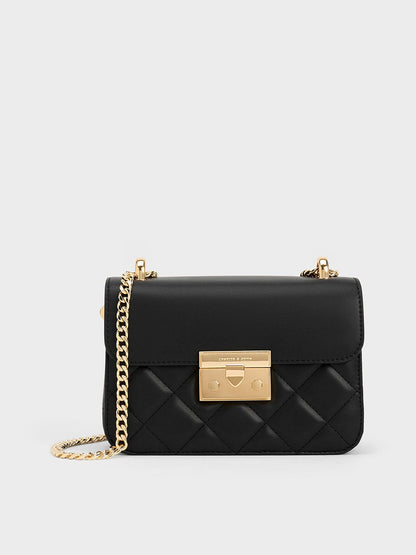 CHARLES & KEITH Deals / Alva Quilted Chain-Handle Bag - Black