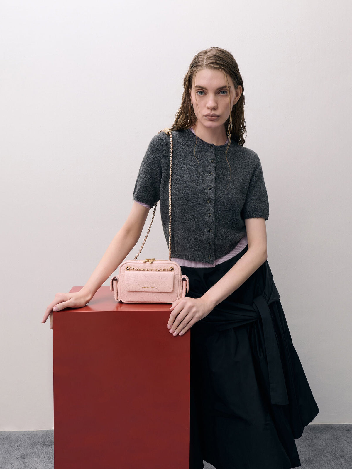 CHARLES & KEITH Featured / Duo Quilted Crossbody Bag - Soft Pink