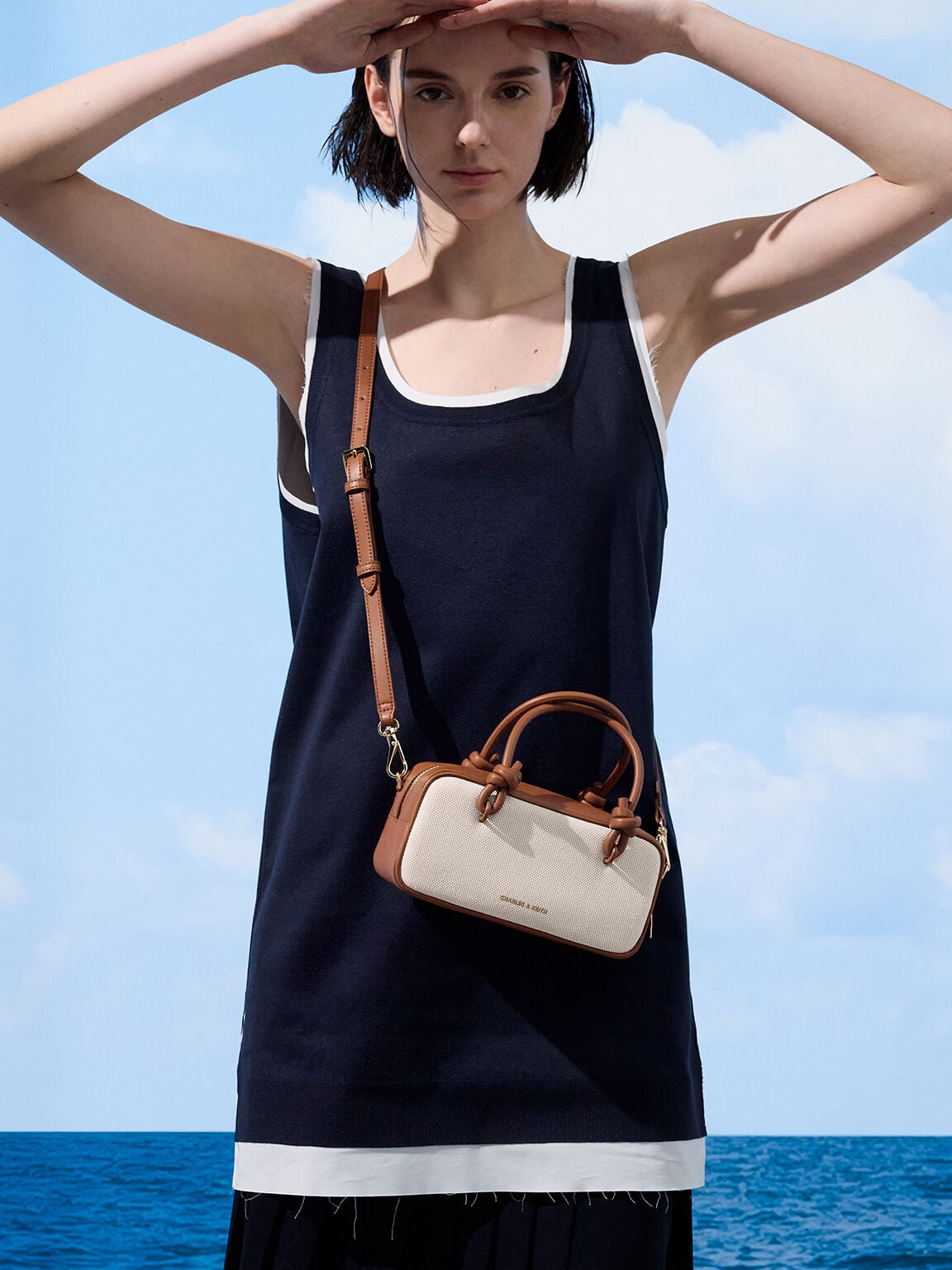 CHARLES & KEITH Trending / Sammie Canvas Knotted-Handle Boxy Bag - Taupe Canvas