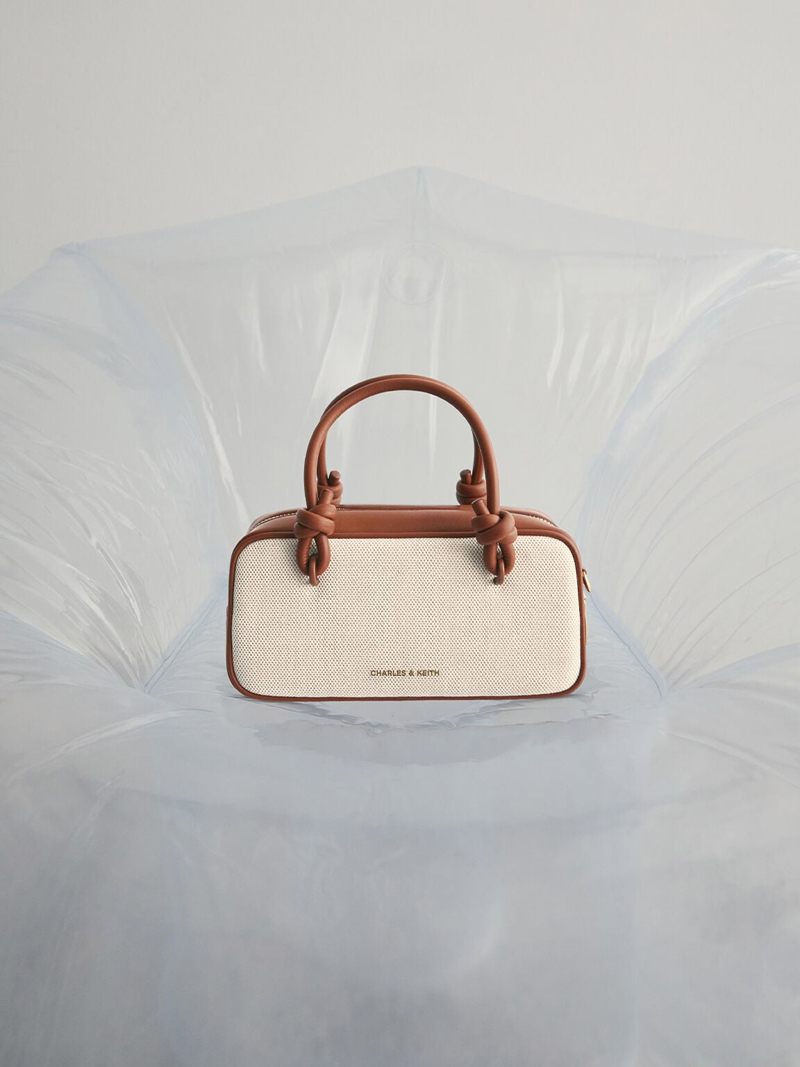 CHARLES & KEITH Trending / Sammie Canvas Knotted-Handle Boxy Bag - Taupe Canvas