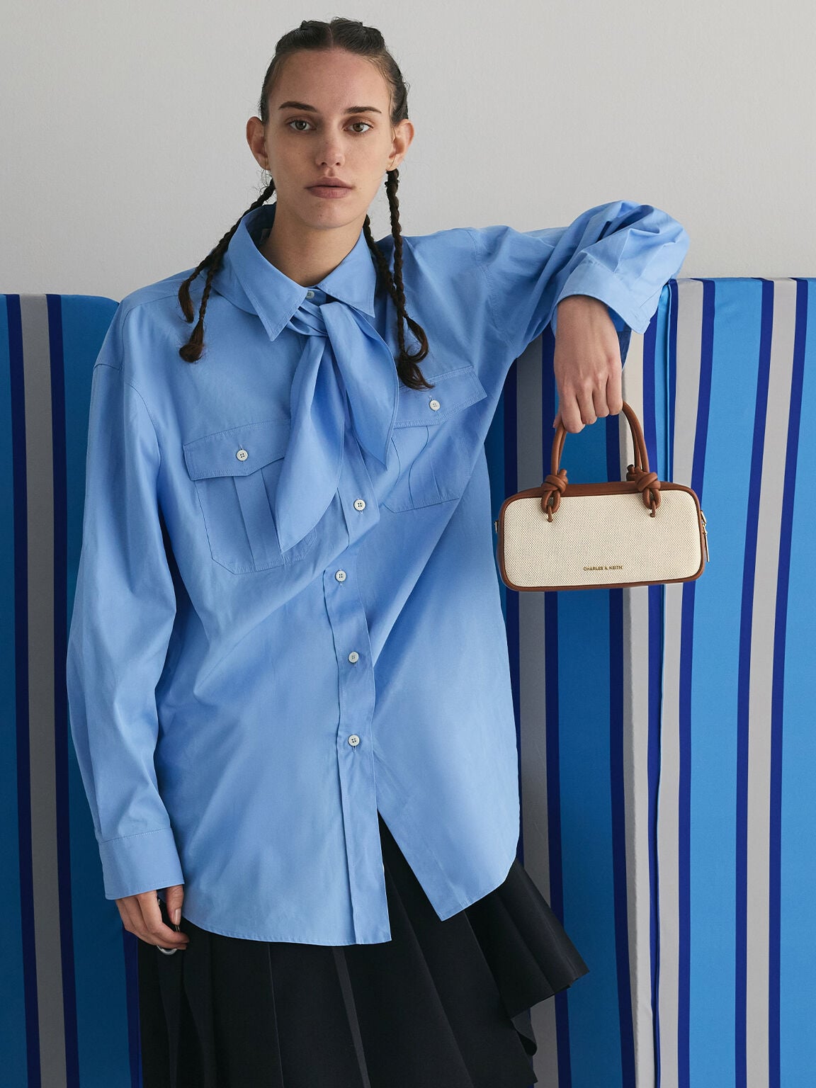CHARLES & KEITH Trending / Sammie Canvas Knotted-Handle Boxy Bag - Taupe Canvas
