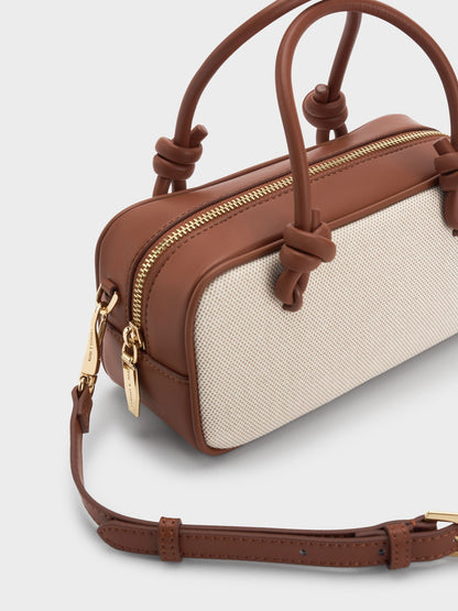 CHARLES & KEITH Trending / Sammie Canvas Knotted-Handle Boxy Bag - Taupe Canvas