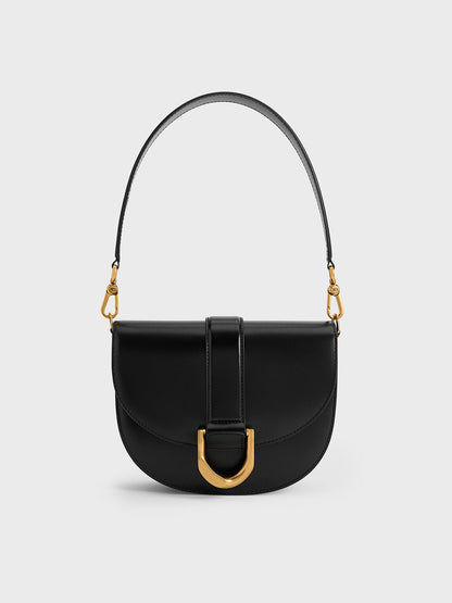 CHARLES & KEITH Sale / Gabine Leather Saddle Bag - Black