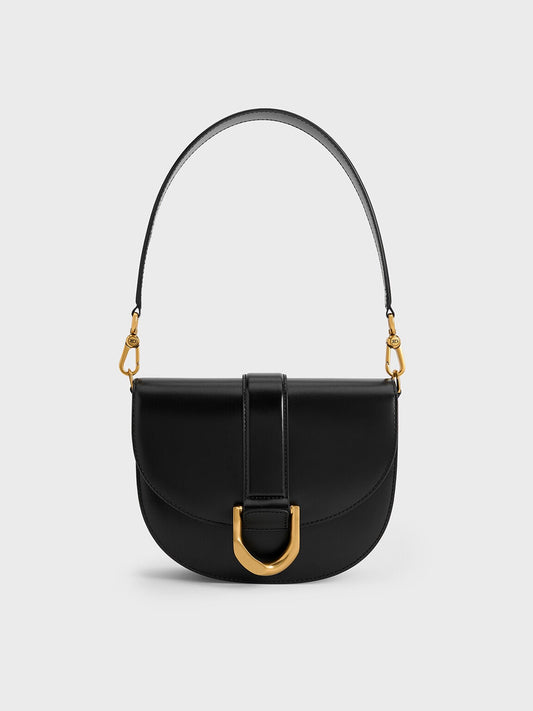 CHARLES & KEITH Sale / Gabine Leather Saddle Bag - Black