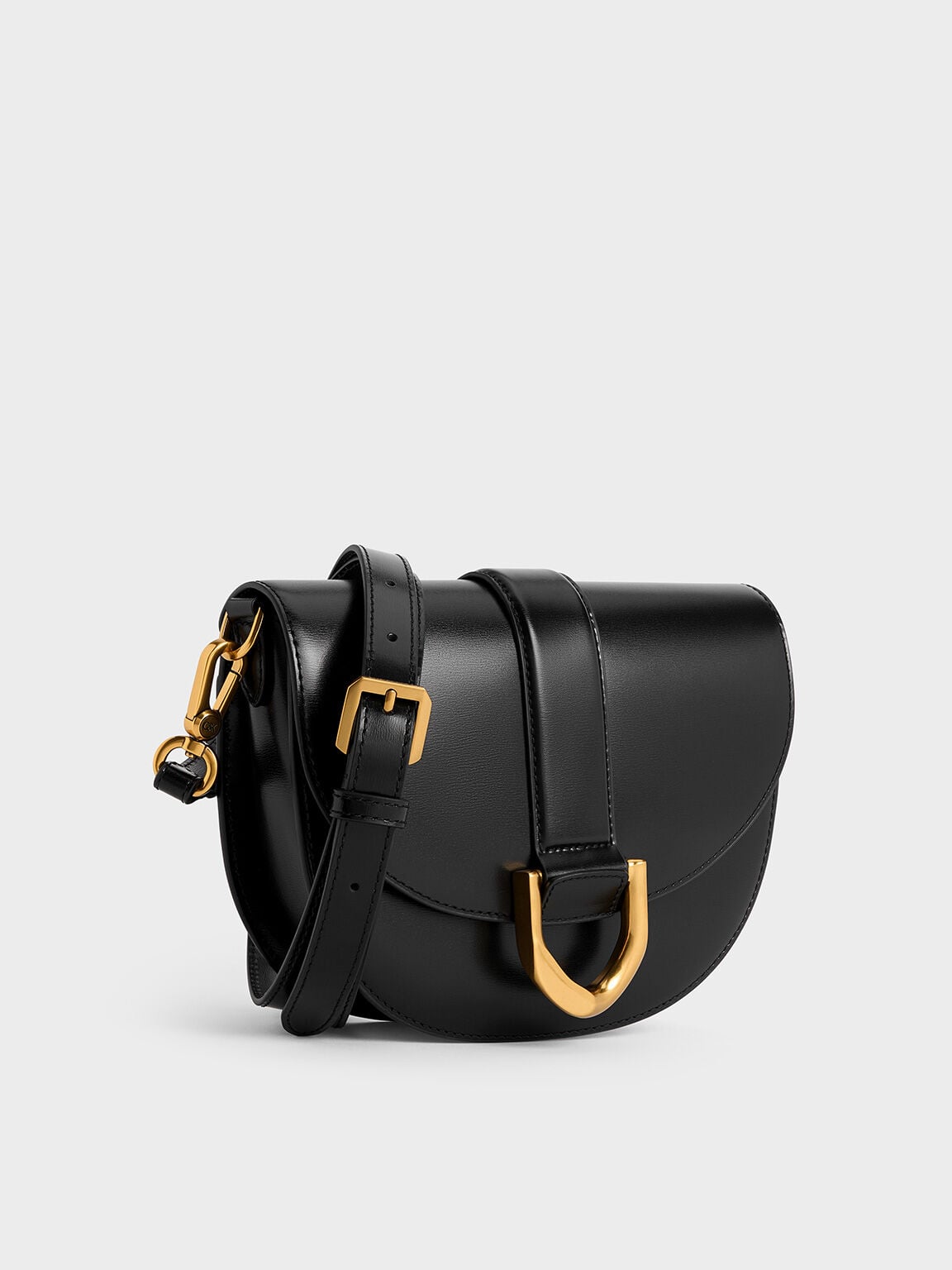 CHARLES & KEITH Sale / Gabine Leather Saddle Bag - Black