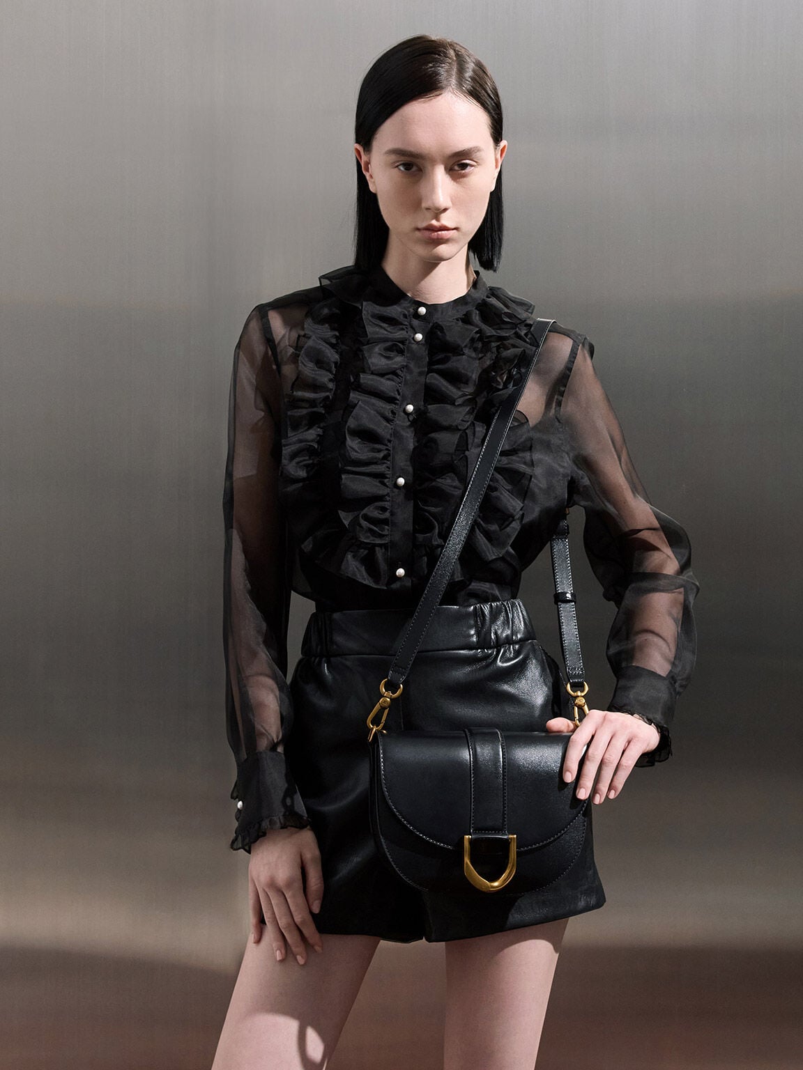 CHARLES & KEITH Sale / Gabine Leather Saddle Bag - Black