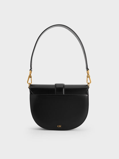 CHARLES & KEITH Sale / Gabine Leather Saddle Bag - Black