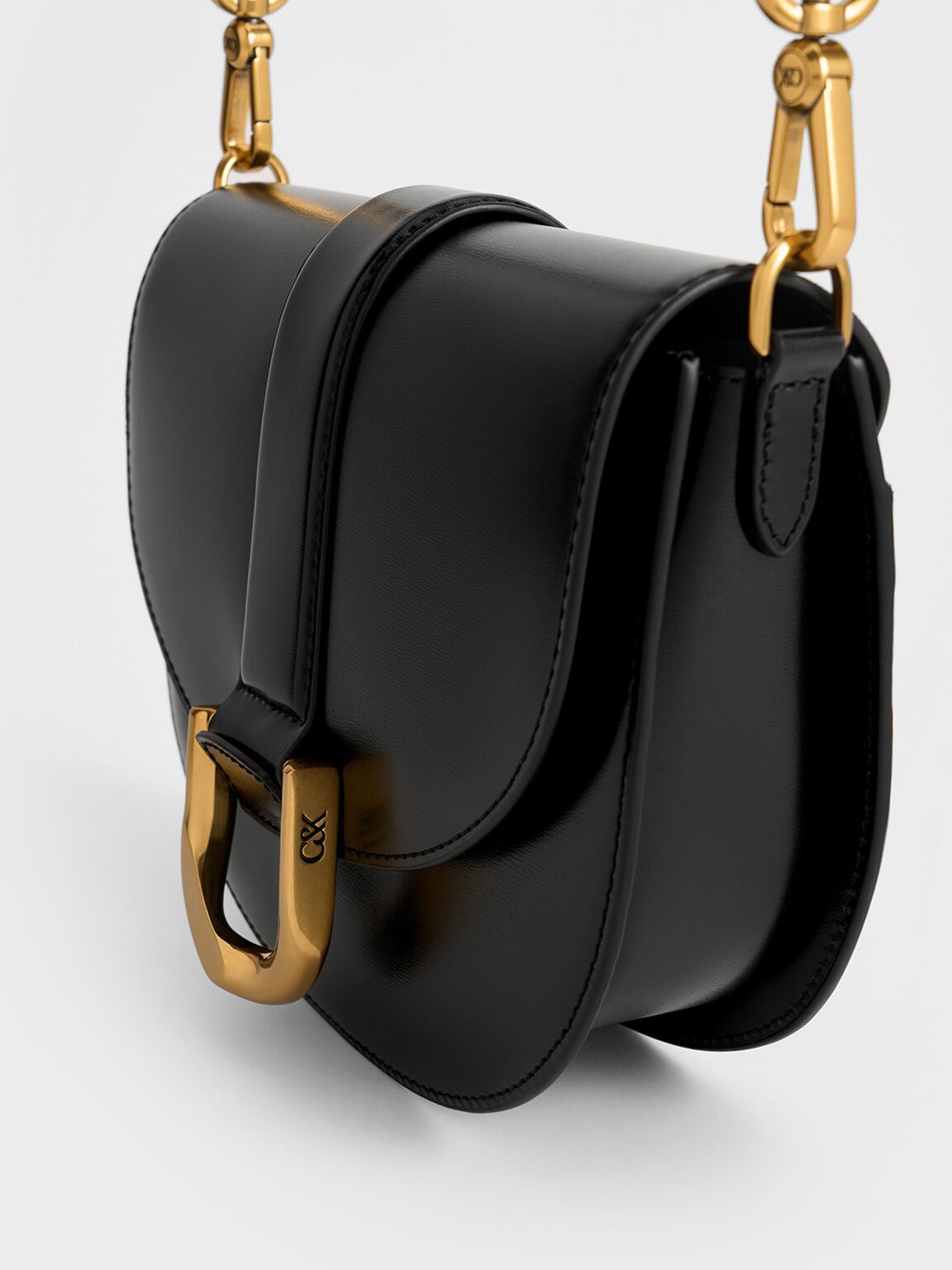 CHARLES & KEITH Sale / Gabine Leather Saddle Bag - Black