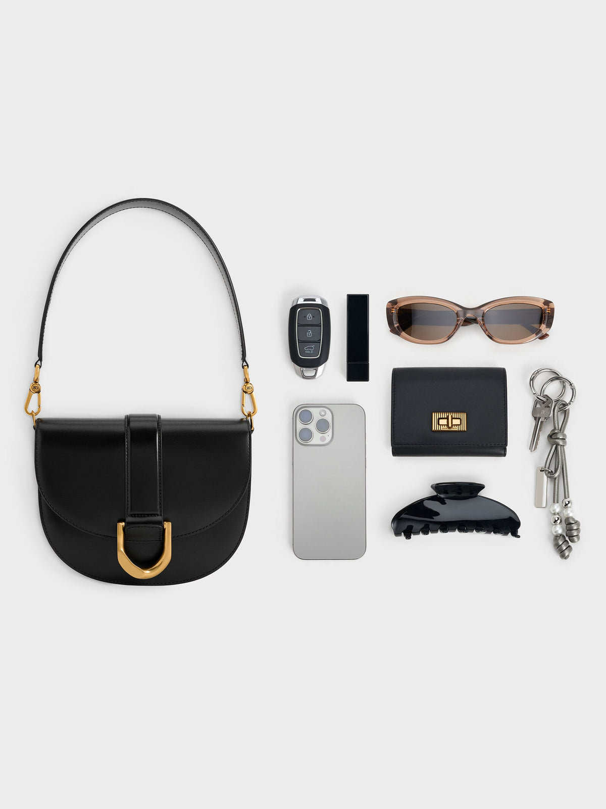 CHARLES & KEITH Sale / Gabine Leather Saddle Bag - Black