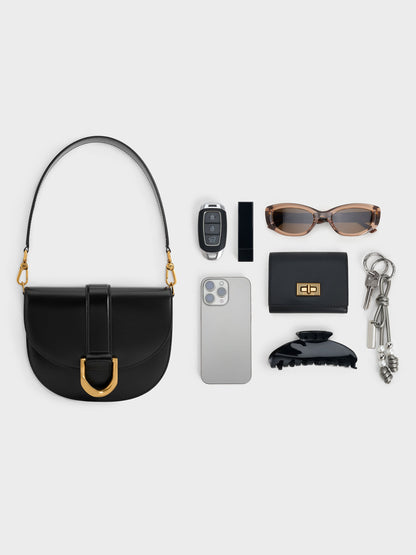 CHARLES & KEITH Sale / Gabine Leather Saddle Bag - Black