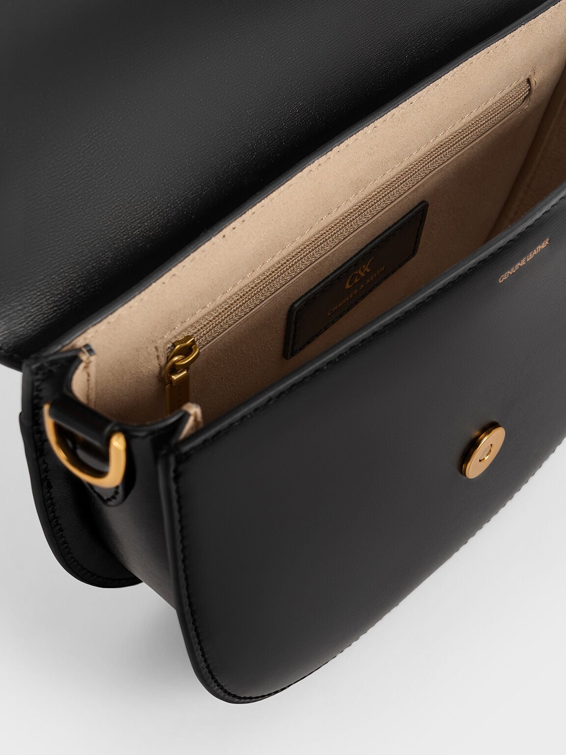 CHARLES & KEITH Sale / Gabine Leather Saddle Bag - Black