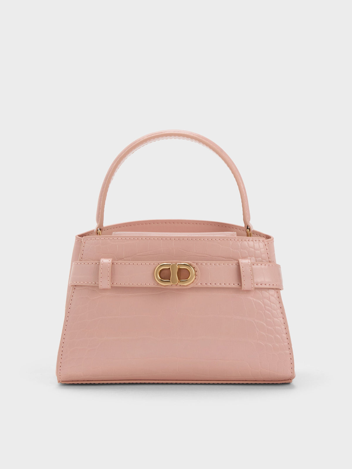 CHARLES & KEITH Best Price / Aubrielle Croc-Effect Belted Top Handle Bag - Light Pink