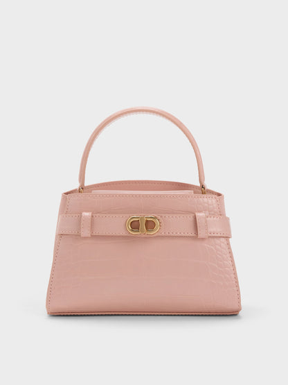 CHARLES & KEITH Best Price / Aubrielle Croc-Effect Belted Top Handle Bag - Light Pink