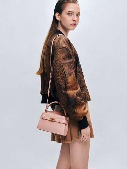 CHARLES & KEITH Best Price / Aubrielle Croc-Effect Belted Top Handle Bag - Light Pink