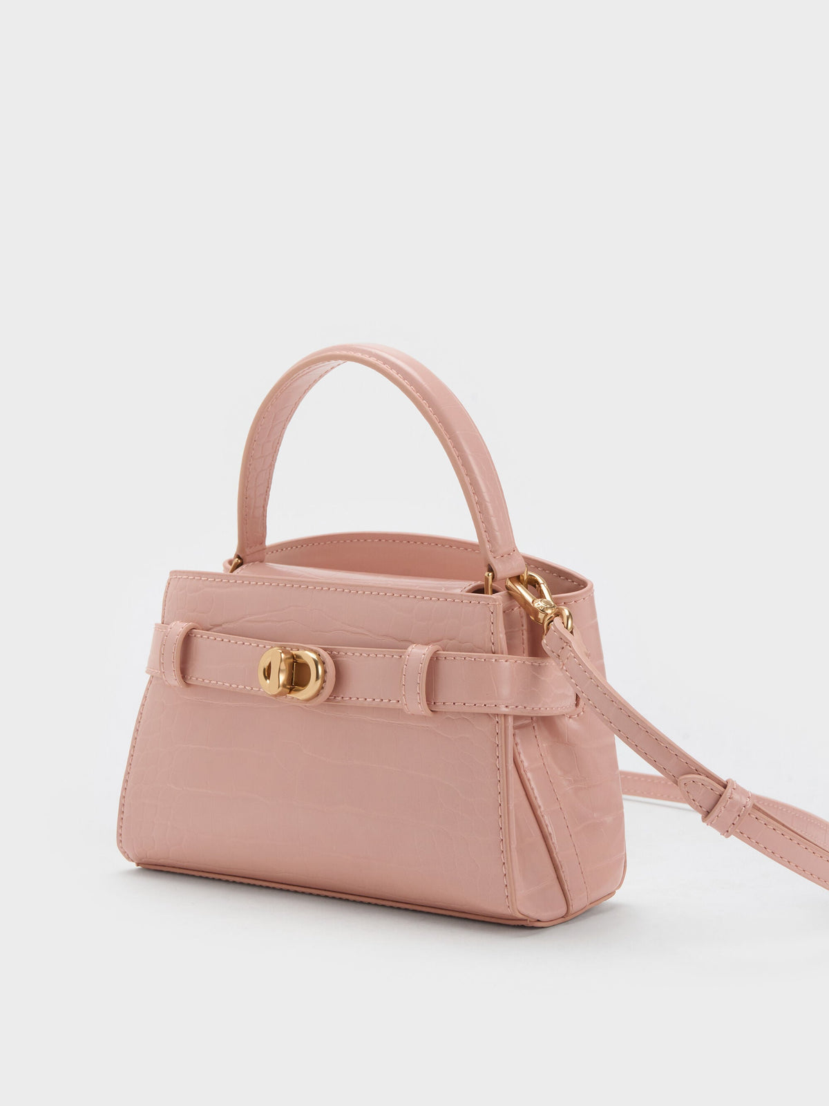 CHARLES & KEITH Best Price / Aubrielle Croc-Effect Belted Top Handle Bag - Light Pink