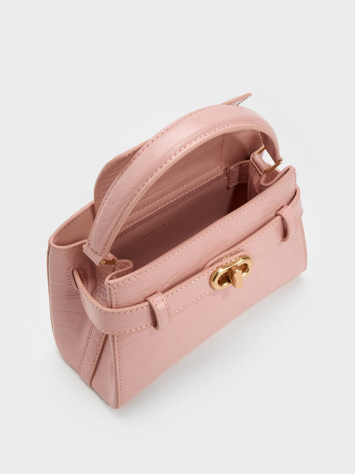 CHARLES & KEITH Best Price / Aubrielle Croc-Effect Belted Top Handle Bag - Light Pink