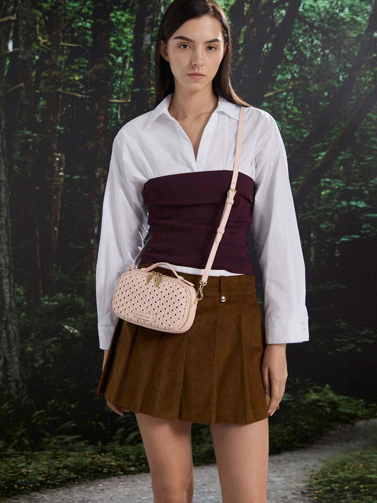CHARLES & KEITH Great Value / Azure Woven Crossbody Bag - Soft Pink